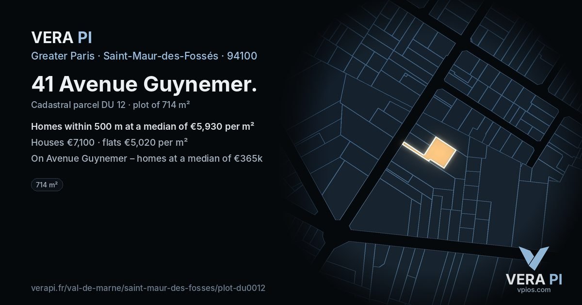 41 Avenue Guynemer, Saint-Maur-des-Fossés at night – the plot lit, the parcels around coloured by the prices near them