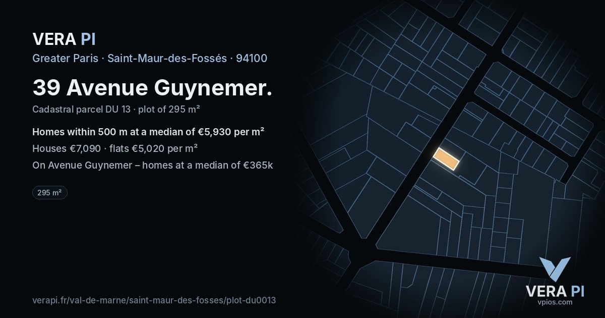 39 Avenue Guynemer, Saint-Maur-des-Fossés at night – the plot lit, the parcels around coloured by the prices near them