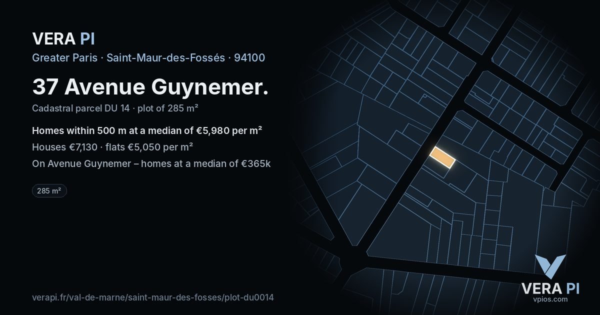 37 Avenue Guynemer, Saint-Maur-des-Fossés at night – the plot lit, the parcels around coloured by the prices near them