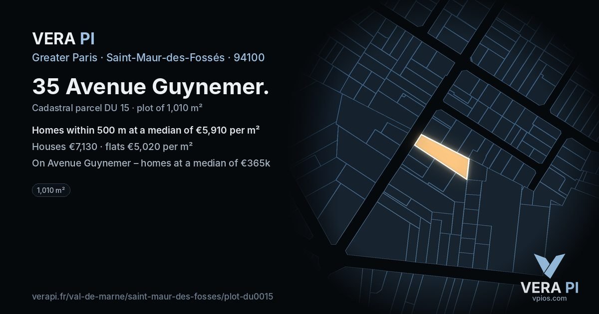 35 Avenue Guynemer, Saint-Maur-des-Fossés at night – the plot lit, the parcels around coloured by the prices near them