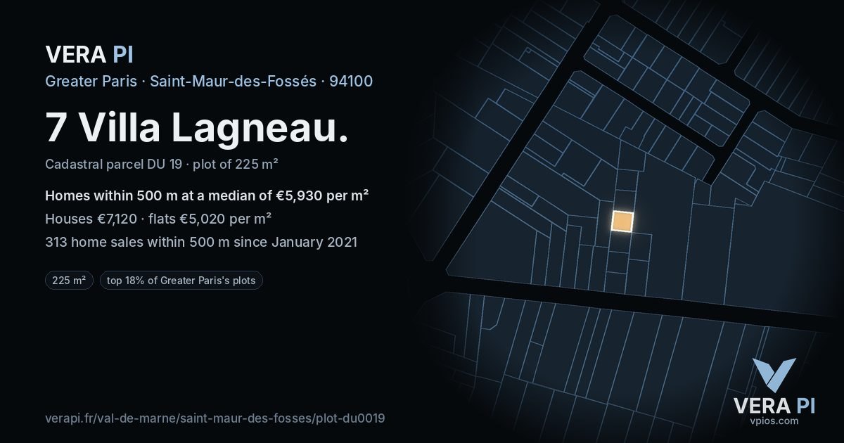 7 Villa Lagneau, Saint-Maur-des-Fossés at night – the plot lit, the parcels around coloured by the prices near them