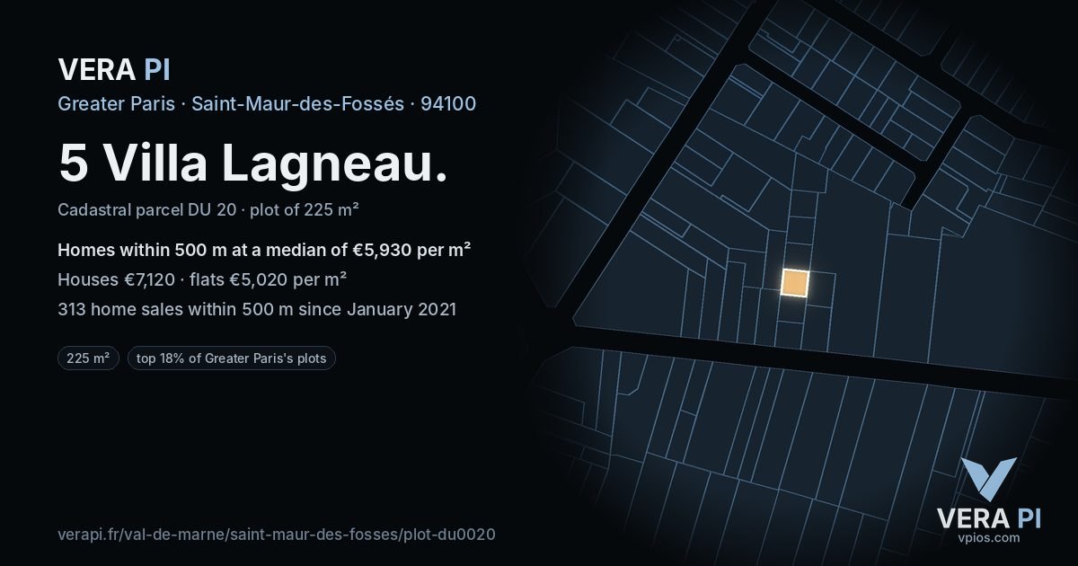 5 Villa Lagneau, Saint-Maur-des-Fossés at night – the plot lit, the parcels around coloured by the prices near them