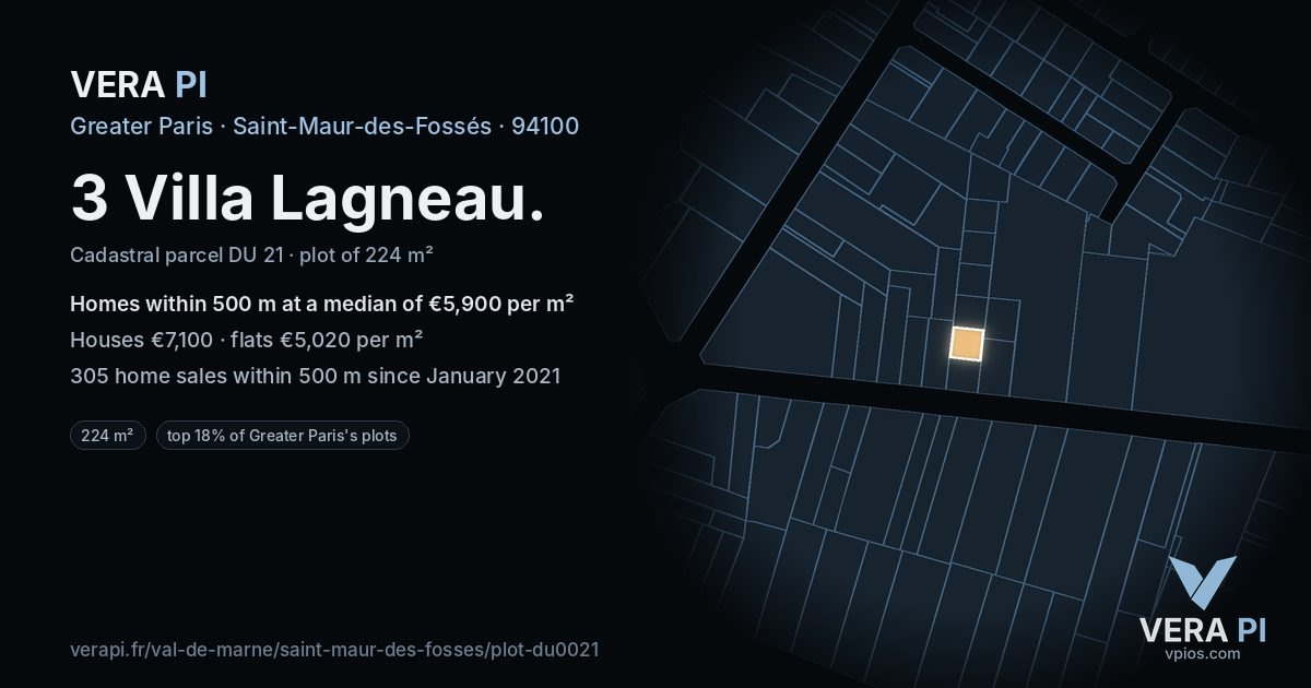 3 Villa Lagneau, Saint-Maur-des-Fossés at night – the plot lit, the parcels around coloured by the prices near them