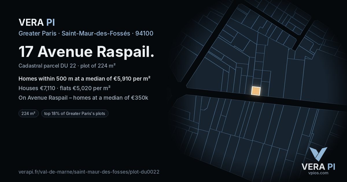 17 Avenue Raspail, Saint-Maur-des-Fossés at night – the plot lit, the parcels around coloured by the prices near them