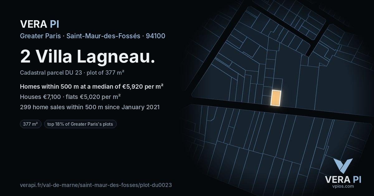 2 Villa Lagneau, Saint-Maur-des-Fossés at night – the plot lit, the parcels around coloured by the prices near them