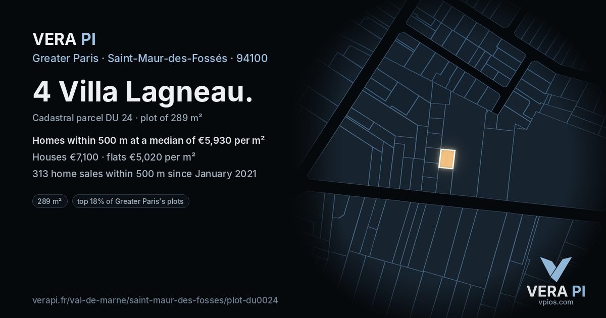 4 Villa Lagneau, Saint-Maur-des-Fossés at night – the plot lit, the parcels around coloured by the prices near them