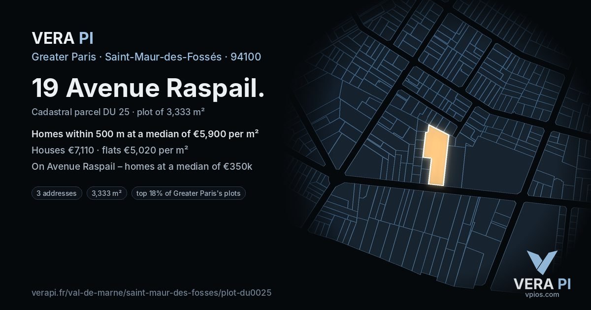 19 Avenue Raspail, Saint-Maur-des-Fossés at night – the plot lit, the parcels around coloured by the prices near them