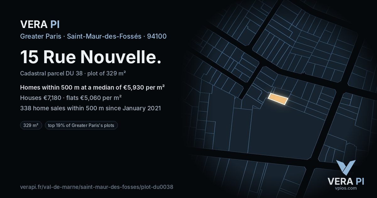 15 Rue Nouvelle, Saint-Maur-des-Fossés at night – the plot lit, the parcels around coloured by the prices near them
