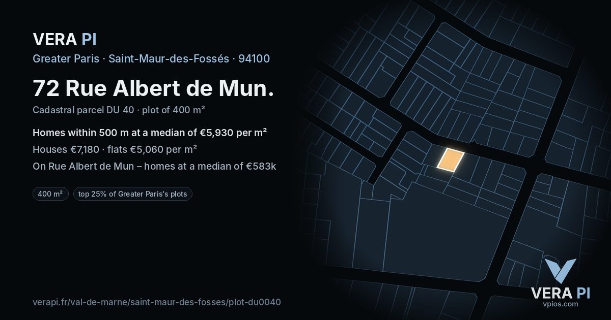 72 Rue Albert de Mun, Saint-Maur-des-Fossés at night – the plot lit, the parcels around coloured by the prices near them