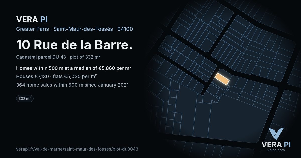10 Rue de la Barre, Saint-Maur-des-Fossés at night – the plot lit, the parcels around coloured by the prices near them