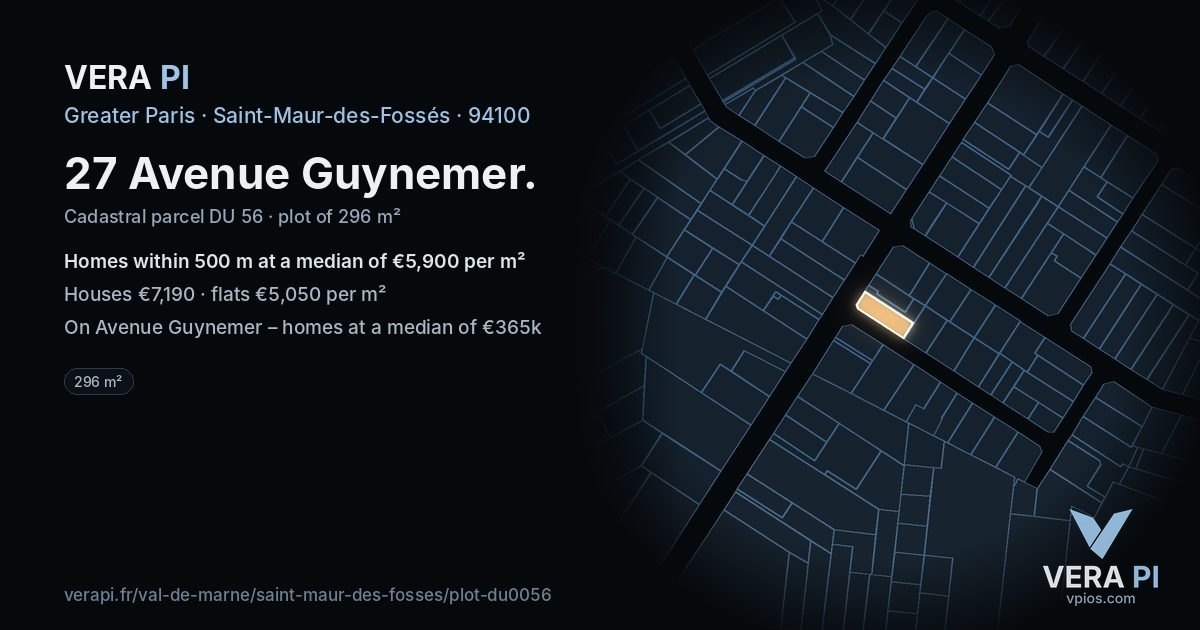 27 Avenue Guynemer, Saint-Maur-des-Fossés at night – the plot lit, the parcels around coloured by the prices near them