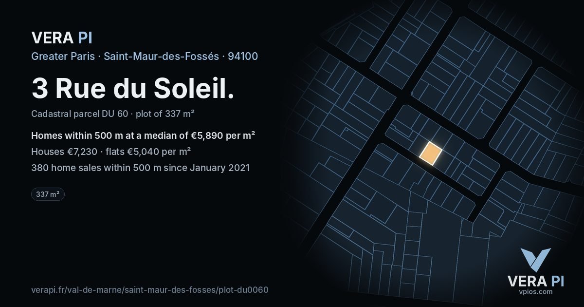 3 Rue du Soleil, Saint-Maur-des-Fossés at night – the plot lit, the parcels around coloured by the prices near them