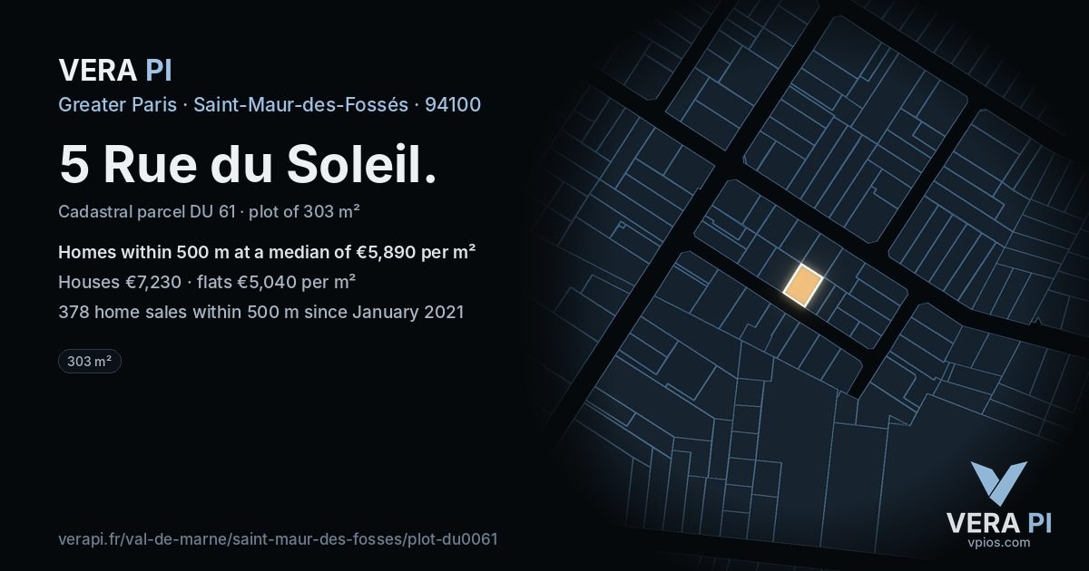 5 Rue du Soleil, Saint-Maur-des-Fossés at night – the plot lit, the parcels around coloured by the prices near them
