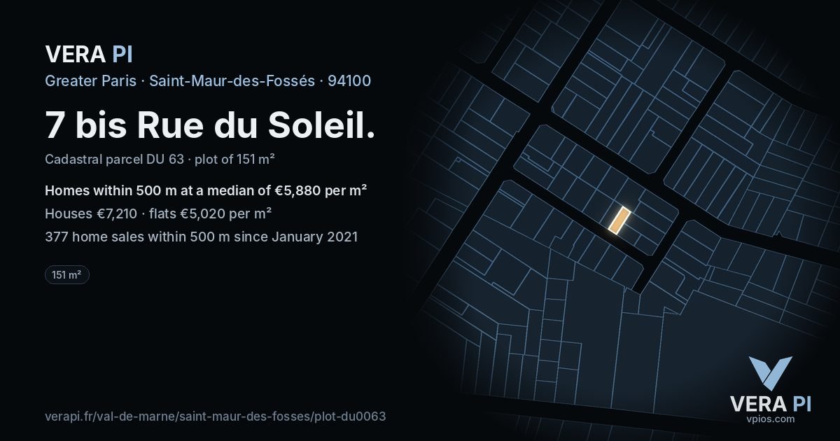 7 bis Rue du Soleil, Saint-Maur-des-Fossés at night – the plot lit, the parcels around coloured by the prices near them