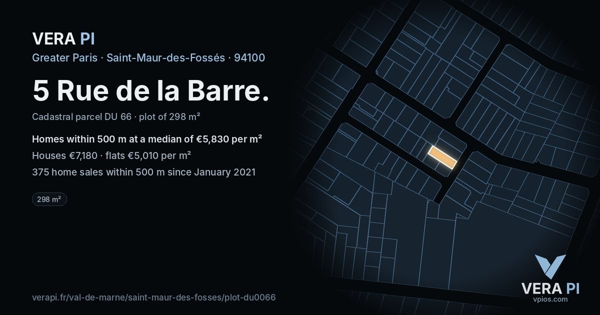5 Rue de la Barre, Saint-Maur-des-Fossés at night – the plot lit, the parcels around coloured by the prices near them