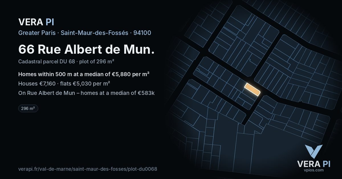 66 Rue Albert de Mun, Saint-Maur-des-Fossés at night – the plot lit, the parcels around coloured by the prices near them