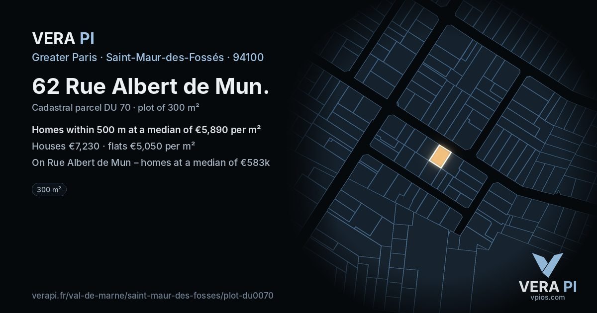 62 Rue Albert de Mun, Saint-Maur-des-Fossés at night – the plot lit, the parcels around coloured by the prices near them