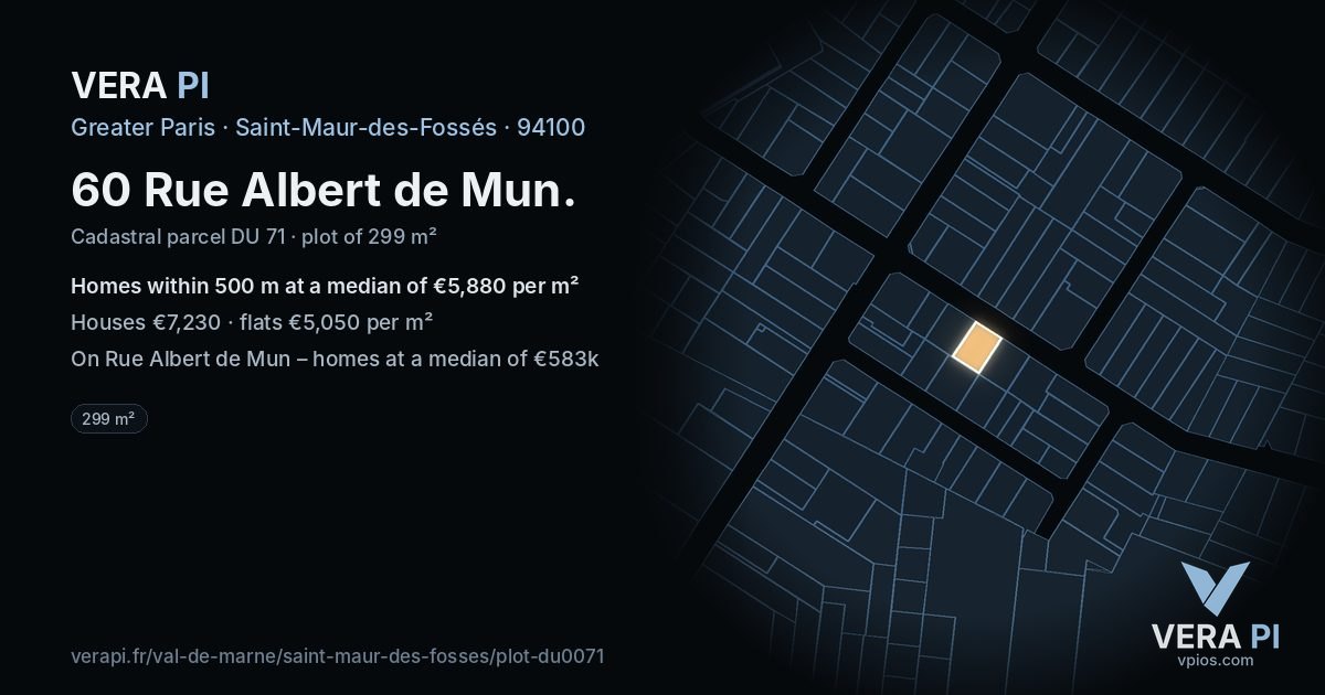 60 Rue Albert de Mun, Saint-Maur-des-Fossés at night – the plot lit, the parcels around coloured by the prices near them