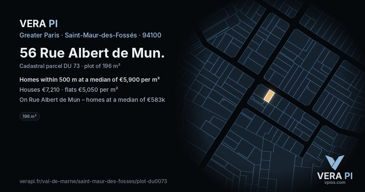 56 Rue Albert de Mun, Saint-Maur-des-Fossés at night – the plot lit, the parcels around coloured by the prices near them