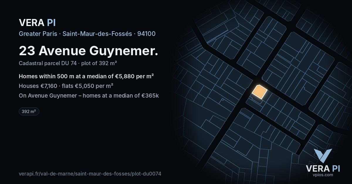 23 Avenue Guynemer, Saint-Maur-des-Fossés at night – the plot lit, the parcels around coloured by the prices near them