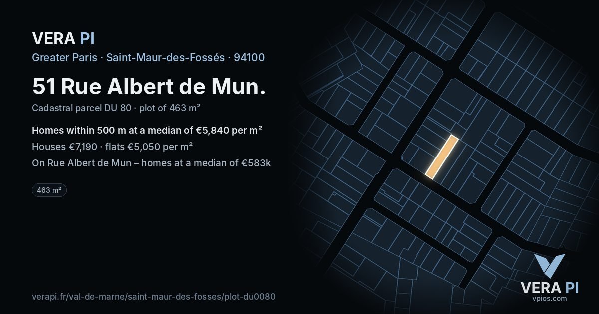 51 Rue Albert de Mun, Saint-Maur-des-Fossés at night – the plot lit, the parcels around coloured by the prices near them