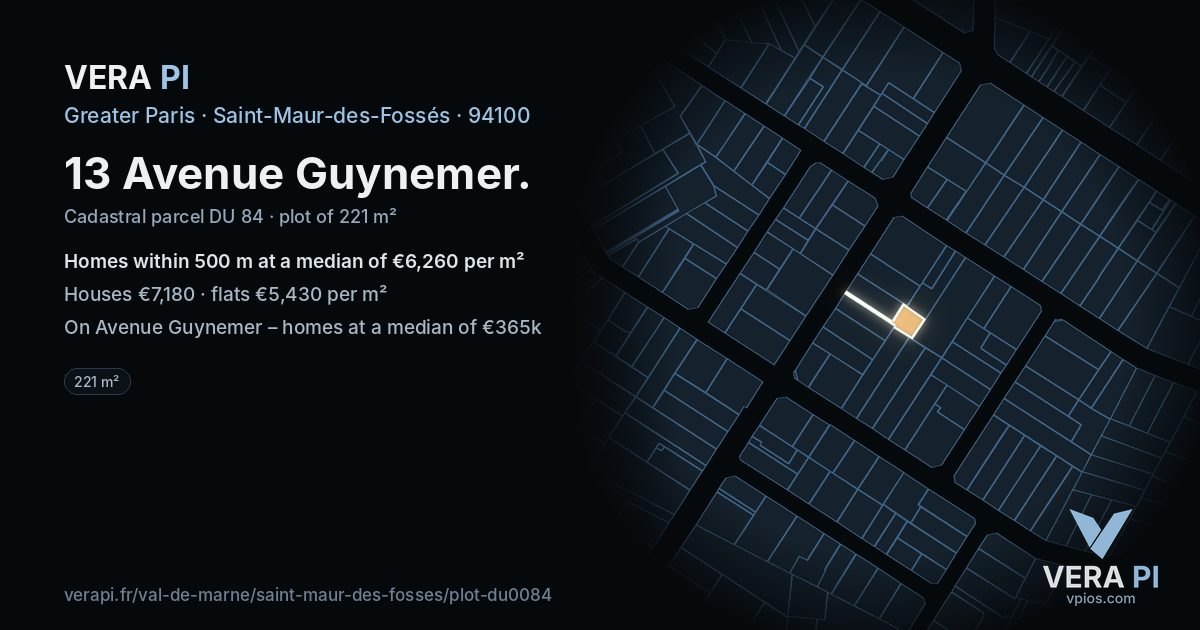 13 Avenue Guynemer, Saint-Maur-des-Fossés at night – the plot lit, the parcels around coloured by the prices near them