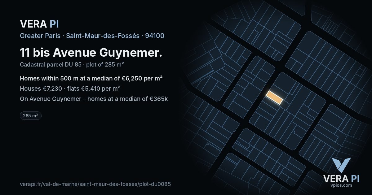 11 bis Avenue Guynemer, Saint-Maur-des-Fossés at night – the plot lit, the parcels around coloured by the prices near them