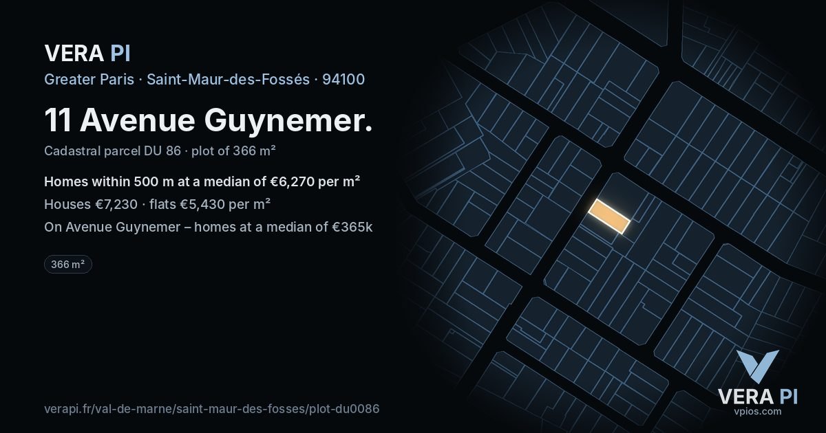 11 Avenue Guynemer, Saint-Maur-des-Fossés at night – the plot lit, the parcels around coloured by the prices near them