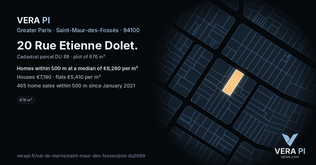 20 Rue Etienne Dolet, Saint-Maur-des-Fossés at night – the plot lit, the parcels around coloured by the prices near them