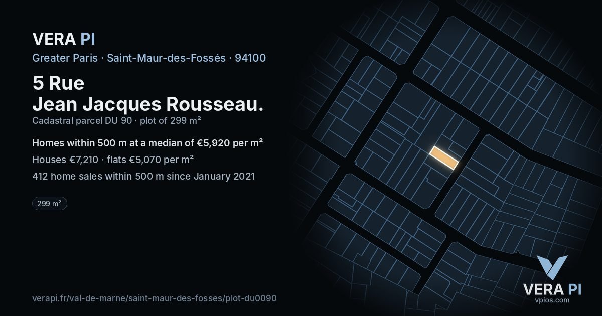 5 Rue Jean Jacques Rousseau, Saint-Maur-des-Fossés at night – the plot lit, the parcels around coloured by the prices near them