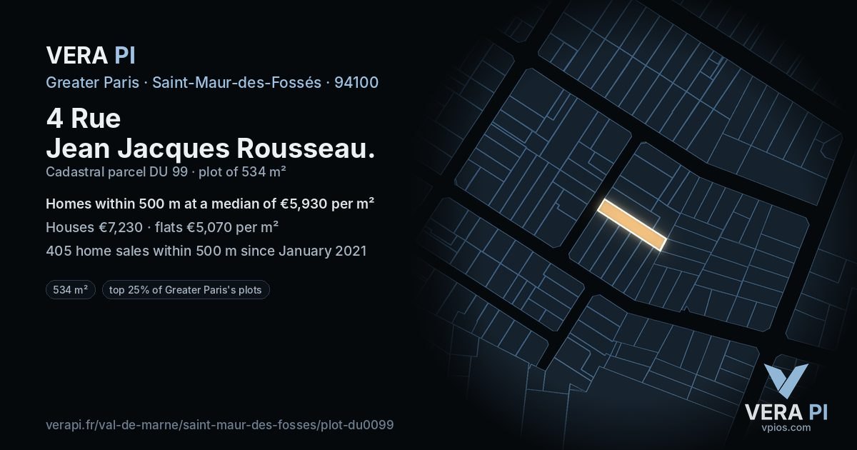 4 Rue Jean Jacques Rousseau, Saint-Maur-des-Fossés at night – the plot lit, the parcels around coloured by the prices near them