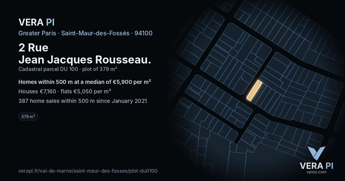 2 Rue Jean Jacques Rousseau, Saint-Maur-des-Fossés at night – the plot lit, the parcels around coloured by the prices near them