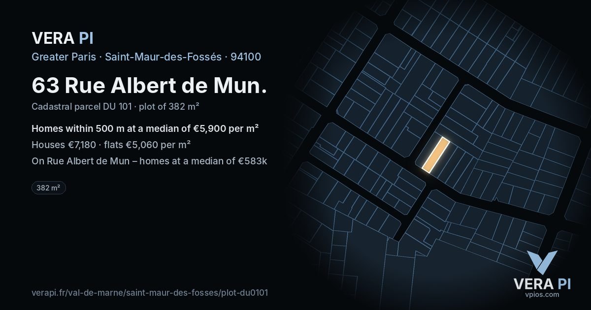 63 Rue Albert de Mun, Saint-Maur-des-Fossés at night – the plot lit, the parcels around coloured by the prices near them