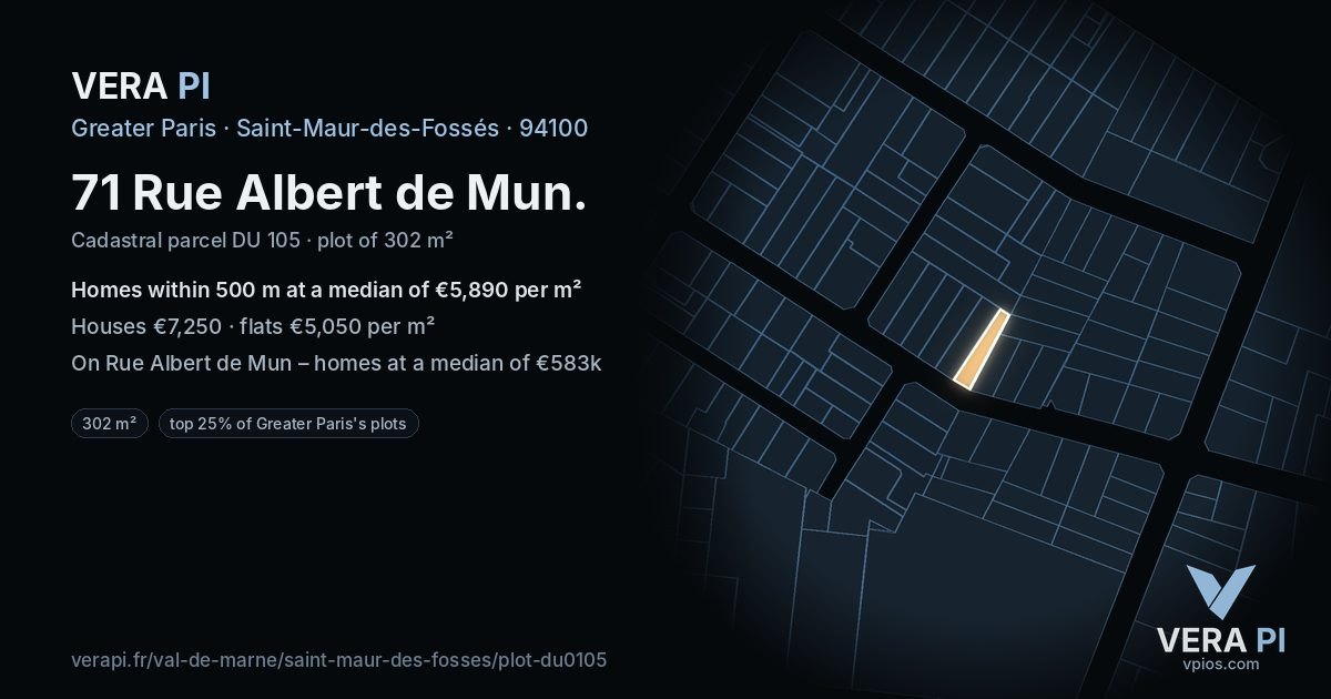 71 Rue Albert de Mun, Saint-Maur-des-Fossés at night – the plot lit, the parcels around coloured by the prices near them