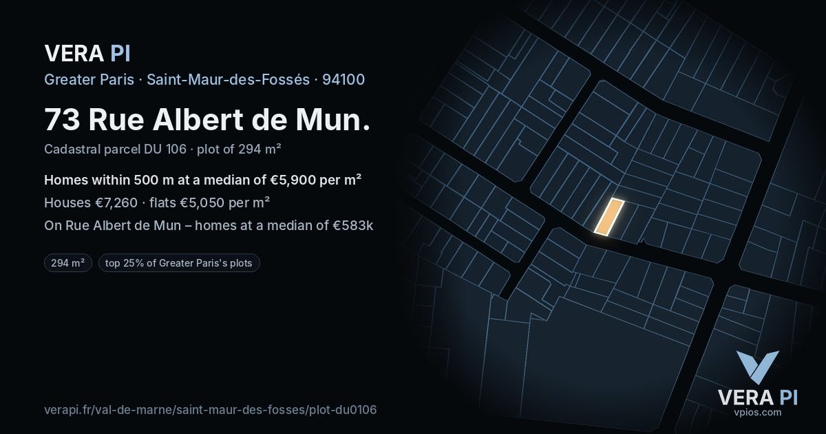 73 Rue Albert de Mun, Saint-Maur-des-Fossés at night – the plot lit, the parcels around coloured by the prices near them