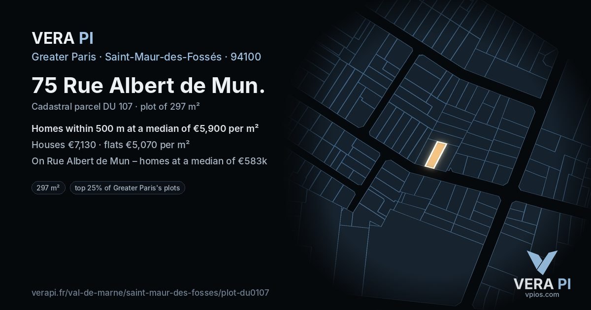 75 Rue Albert de Mun, Saint-Maur-des-Fossés at night – the plot lit, the parcels around coloured by the prices near them