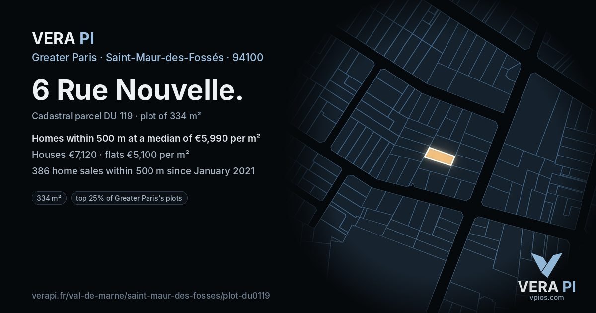 6 Rue Nouvelle, Saint-Maur-des-Fossés at night – the plot lit, the parcels around coloured by the prices near them