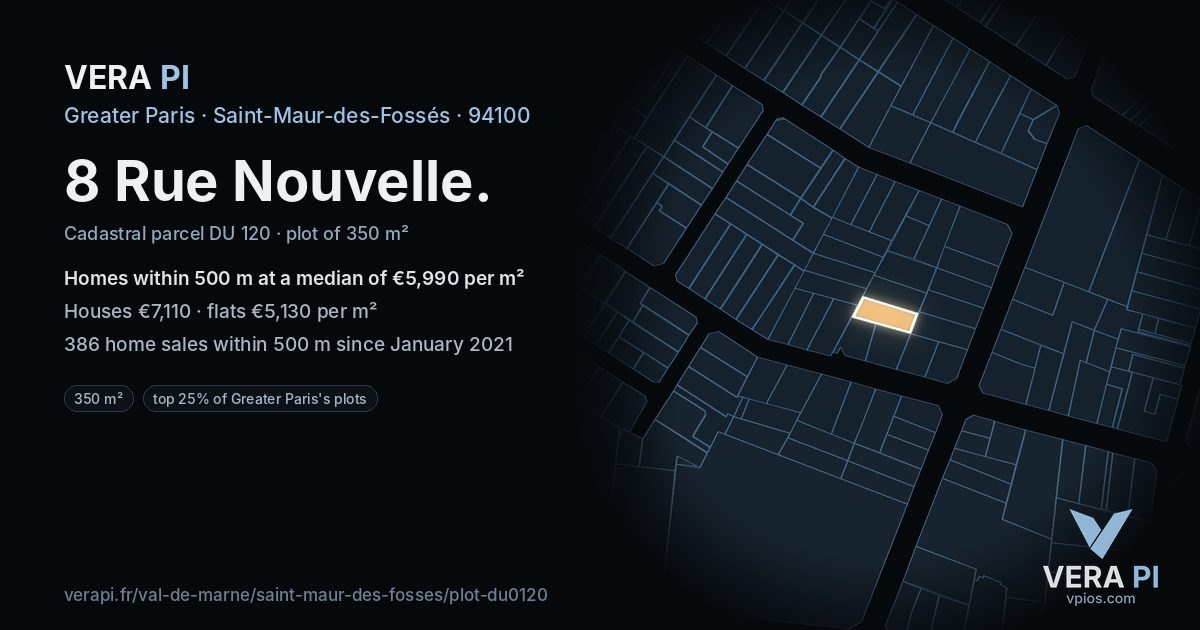 8 Rue Nouvelle, Saint-Maur-des-Fossés at night – the plot lit, the parcels around coloured by the prices near them