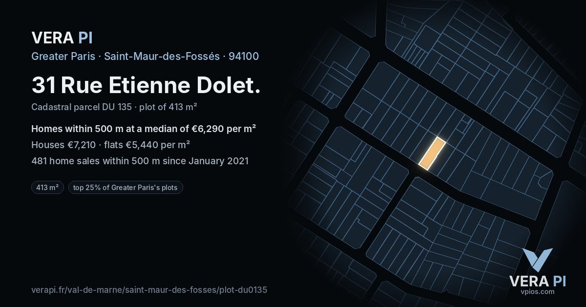 31 Rue Etienne Dolet, Saint-Maur-des-Fossés at night – the plot lit, the parcels around coloured by the prices near them