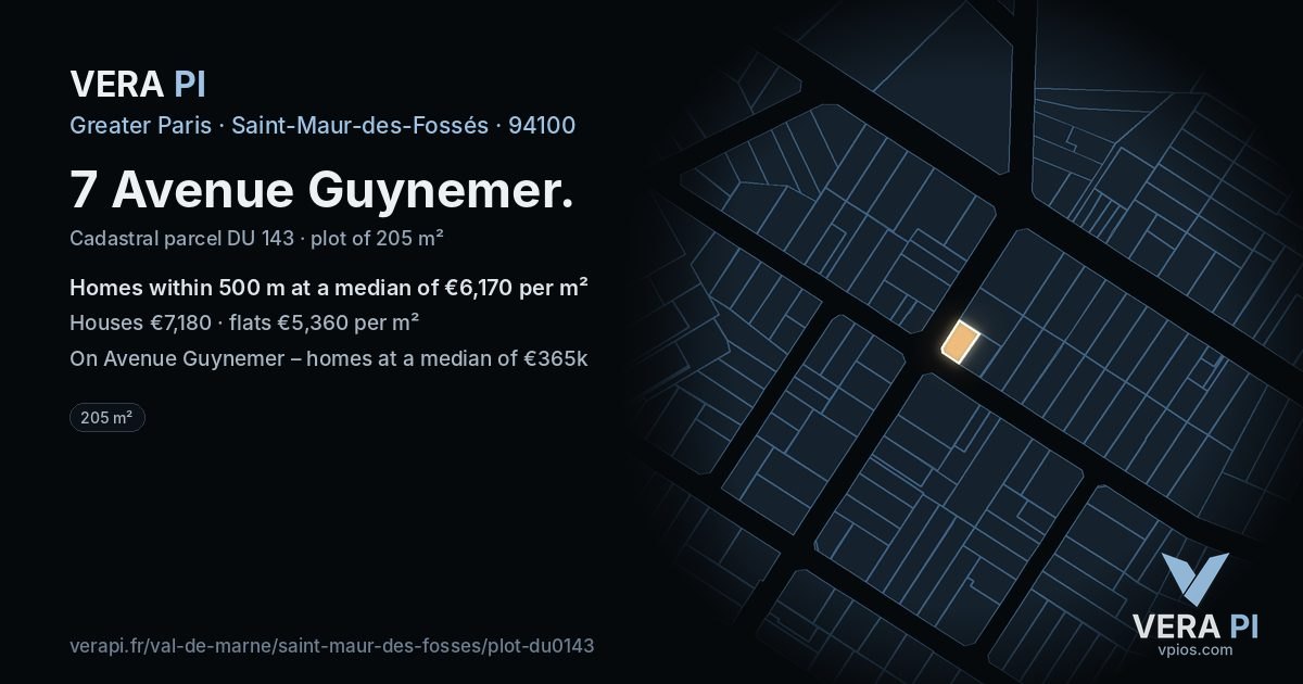 7 Avenue Guynemer, Saint-Maur-des-Fossés at night – the plot lit, the parcels around coloured by the prices near them