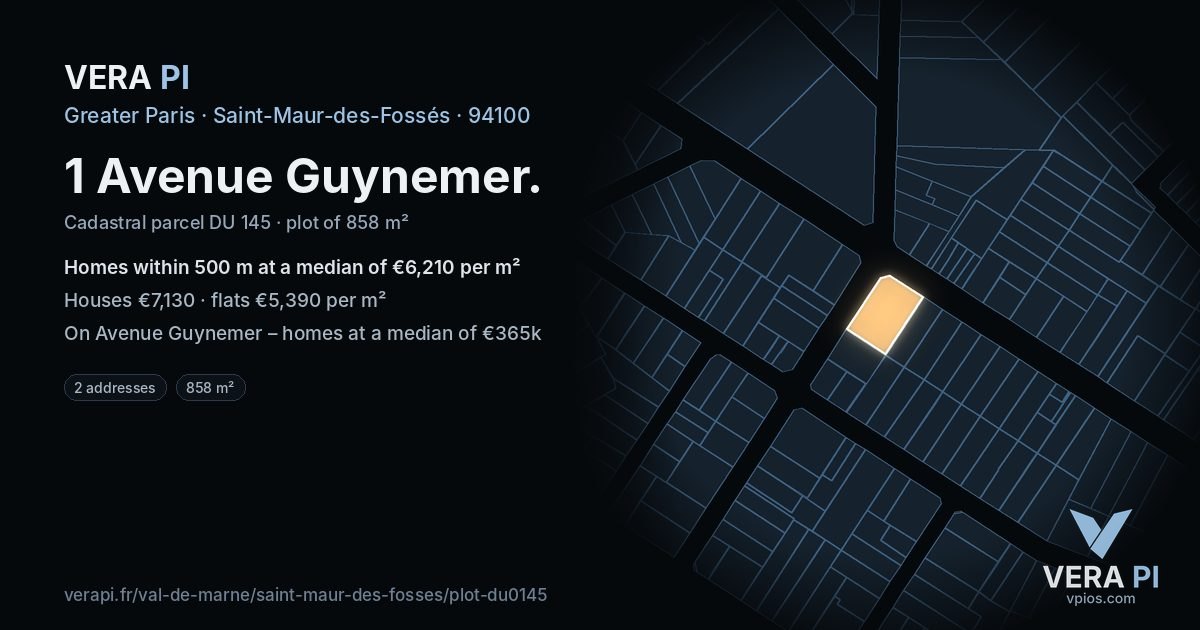 1 Avenue Guynemer, Saint-Maur-des-Fossés at night – the plot lit, the parcels around coloured by the prices near them