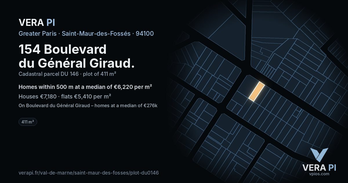 154 Boulevard du Général Giraud, Saint-Maur-des-Fossés at night – the plot lit, the parcels around coloured by the prices near them