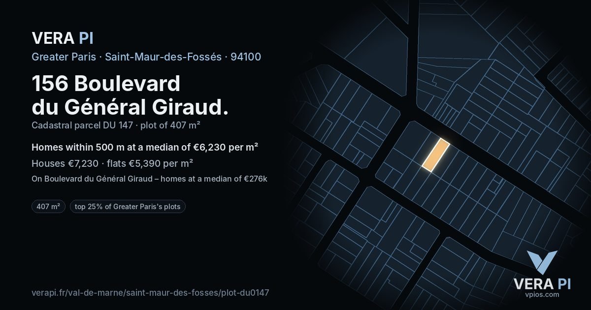156 Boulevard du Général Giraud, Saint-Maur-des-Fossés at night – the plot lit, the parcels around coloured by the prices near them