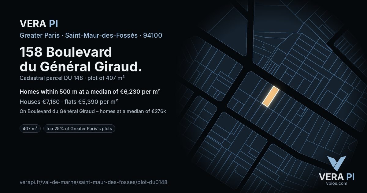 158 Boulevard du Général Giraud, Saint-Maur-des-Fossés at night – the plot lit, the parcels around coloured by the prices near them