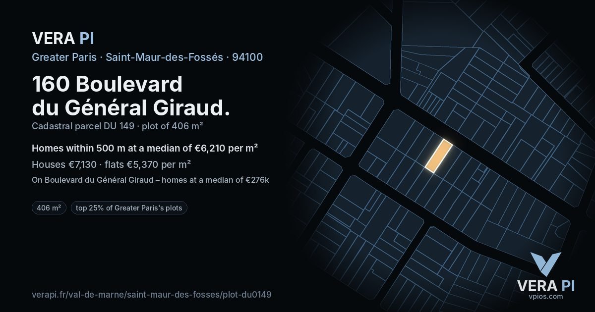 160 Boulevard du Général Giraud, Saint-Maur-des-Fossés at night – the plot lit, the parcels around coloured by the prices near them