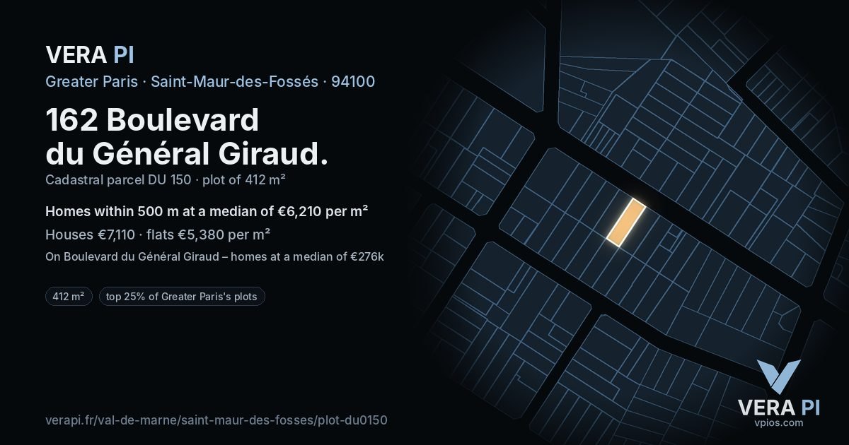 162 Boulevard du Général Giraud, Saint-Maur-des-Fossés at night – the plot lit, the parcels around coloured by the prices near them