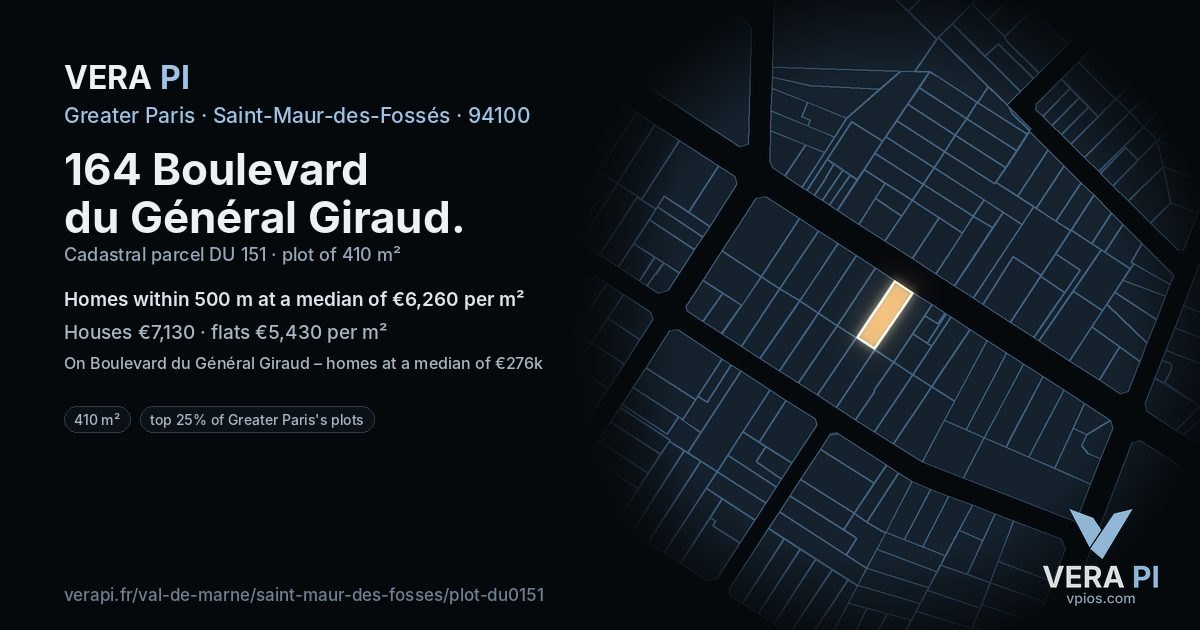 164 Boulevard du Général Giraud, Saint-Maur-des-Fossés at night – the plot lit, the parcels around coloured by the prices near them