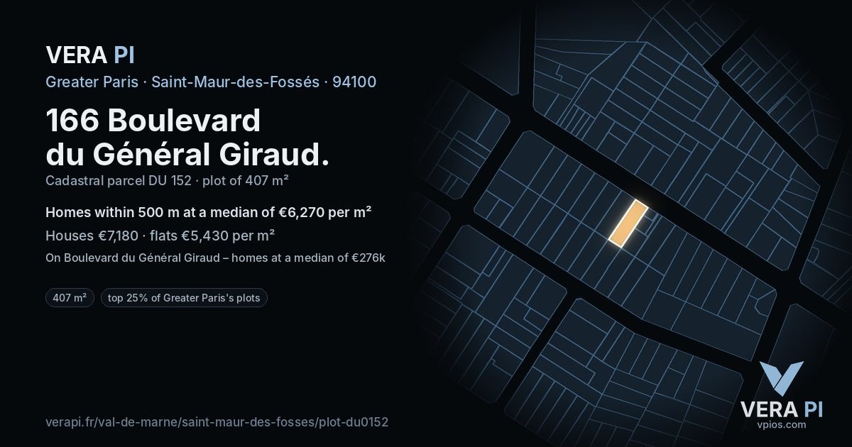 166 Boulevard du Général Giraud, Saint-Maur-des-Fossés at night – the plot lit, the parcels around coloured by the prices near them
