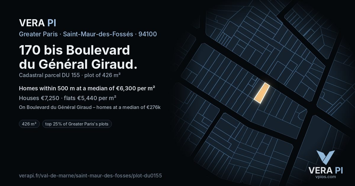 170 bis Boulevard du Général Giraud, Saint-Maur-des-Fossés at night – the plot lit, the parcels around coloured by the prices near them