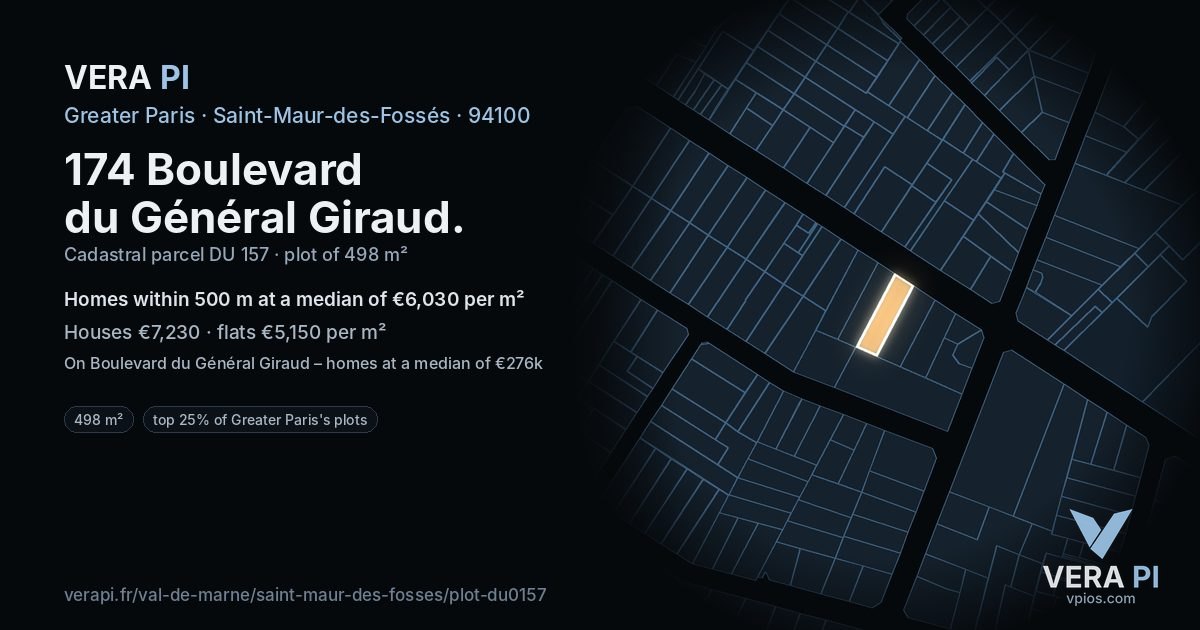 174 Boulevard du Général Giraud, Saint-Maur-des-Fossés at night – the plot lit, the parcels around coloured by the prices near them